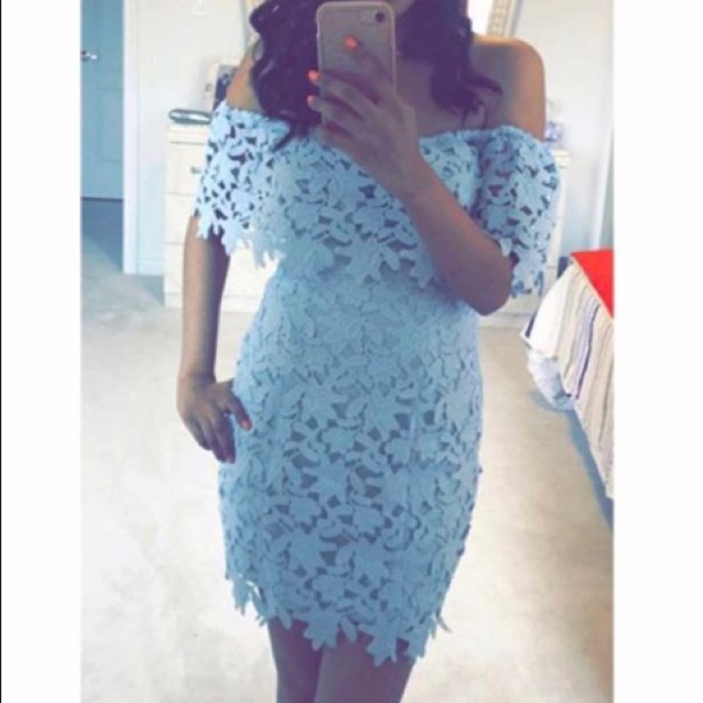 Guess Crochet Off Shoulder Blue Dress